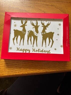 Roobee Holiday Reindeer Greeting Cards - Gold on Red